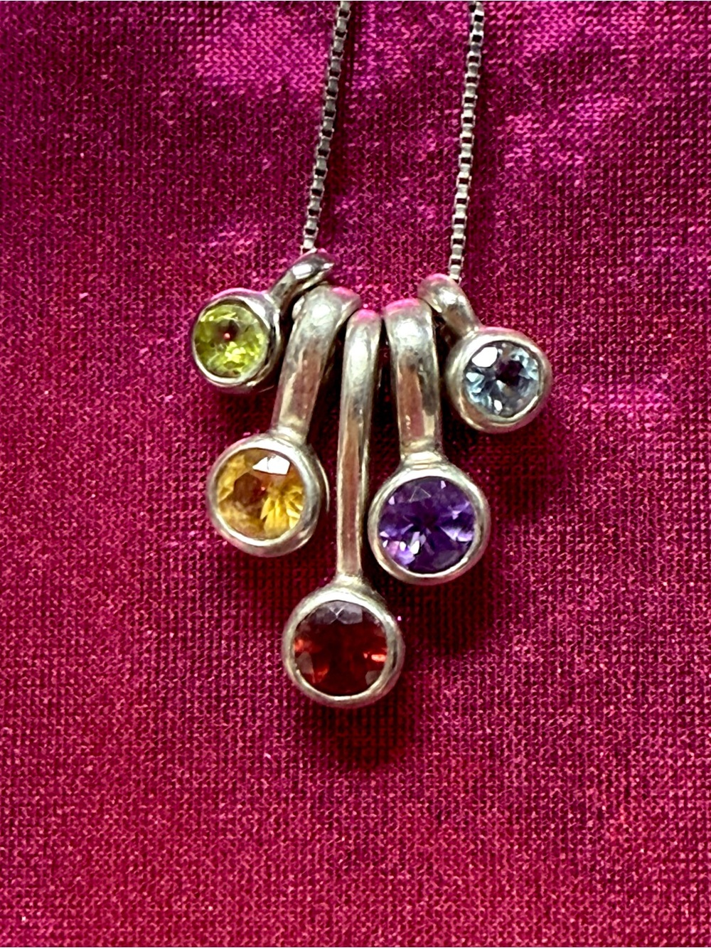 Sterling Silver Vintage Necklace With Interchangeable Semi Precious Stones - Picture 4 of 9